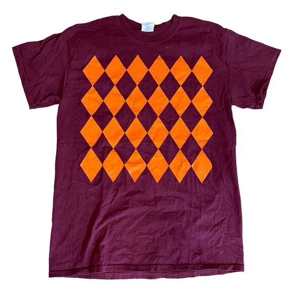 Virginia Tech Argyle Graphic Tee Shirt Maroon Orange  Hokie Nation College Footb - Picture 1 of 4